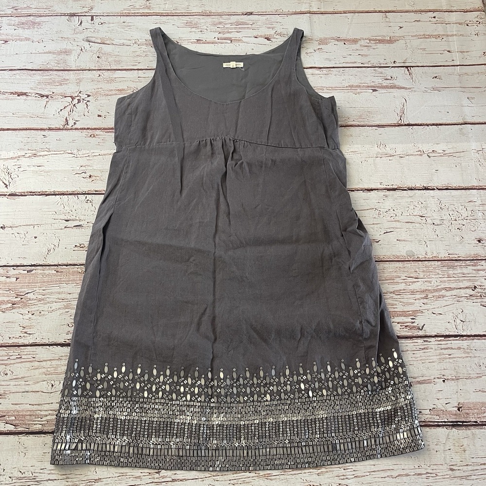 Eileen Fisher Women Gray Linen Sleeveless Dress Size 10 Organic Linen Summer